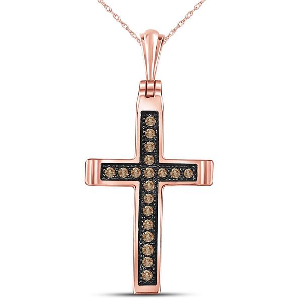 Brown Diamond Cross Pendant 1/10 Cttw 14kt Rose Gold
