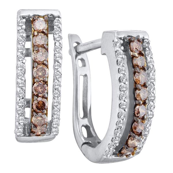 Brown Diamond Triple Row Huggie Earrings 1/2 Cttw 14kt White Gold