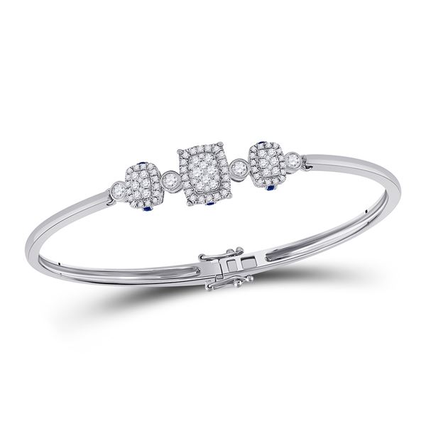 Diamond Triple Cluster Bangle Bracelet 7/8 Cttw 14kt White Gold