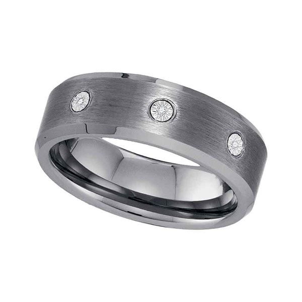 Tungsten Carbide Mens Diamond Matte 3-Stone Band Ring .03 Cttw Size 12 Tungsten