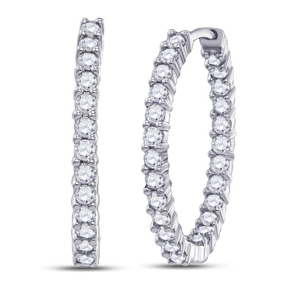 Diamond Inside Outside Hoop Earrings 3 Cttw 14kt White Gold
