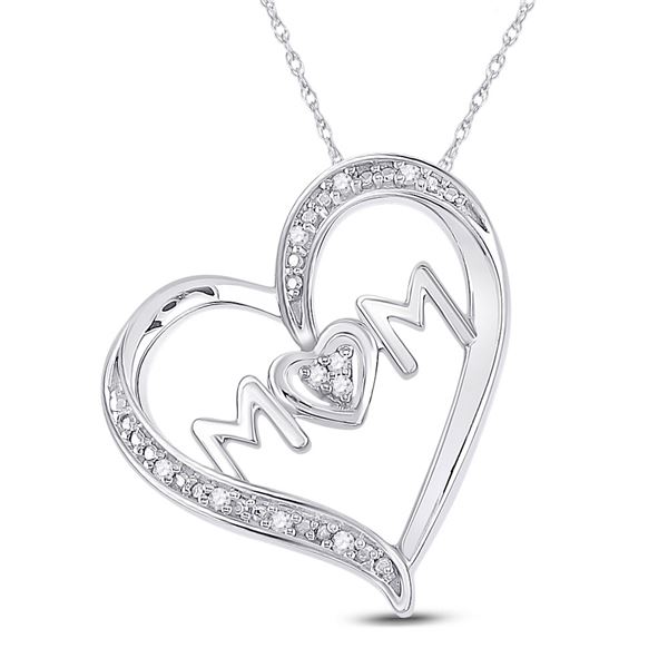 Diamond Mom Heart Pendant 1/20 Cttw Sterling Silver
