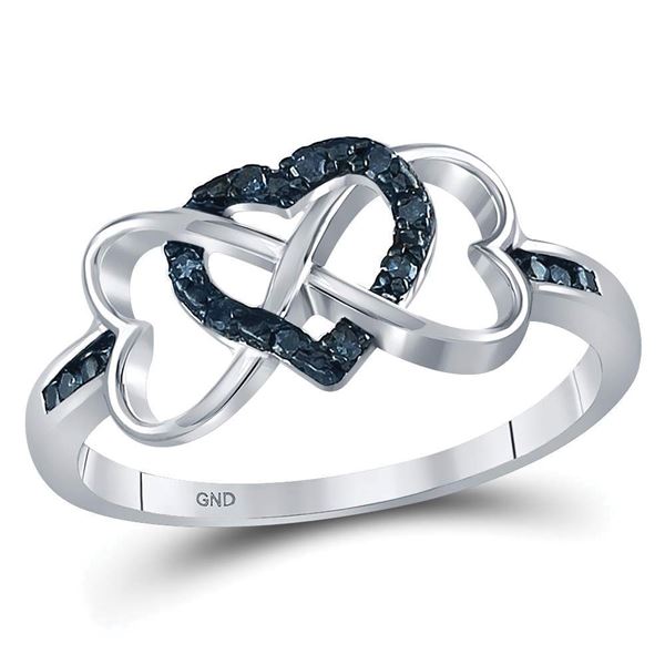 Color Enhanced Blue Diamond Triple Heart Infinity Ring 1/10 Cttw Sterling Silver