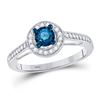 Image 1 : Blue Color Enhanced Diamond Solitaire Bridal Wedding Ring 3/8 Cttw 10kt White Gold