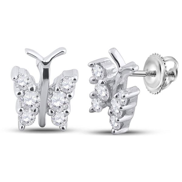 Diamond Butterfly Bug Earrings 1/3 Cttw 14kt White Gold