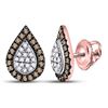Image 1 : Brown Diamond Teardrop Cluster Earrings 1/5 Cttw 10kt Rose Gold