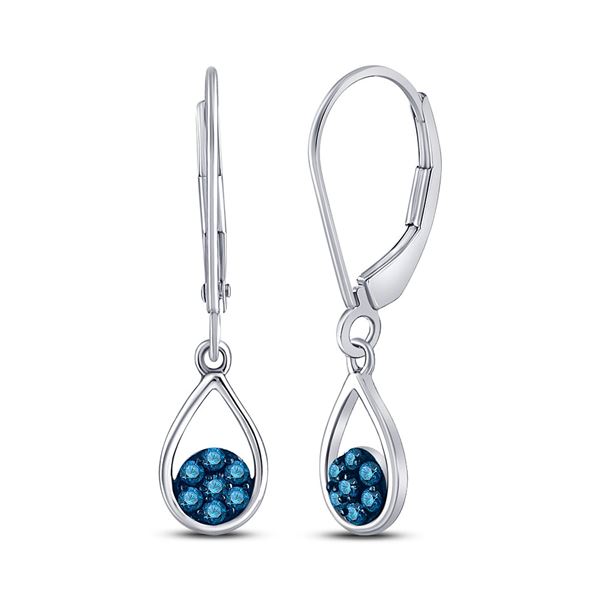 Blue Color Enhanced Diamond Dangle Earrings 1/5 Cttw 10kt White Gold