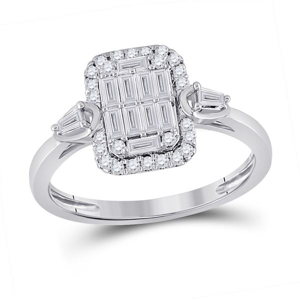 Baguette Diamond Rectangle Fashion Ring 1/2 Cttw 14kt White Gold