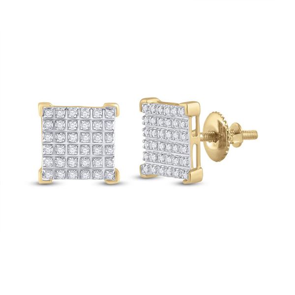 Mens Diamond Square Earrings 1/5 Cttw 10kt Yellow Gold