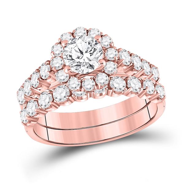 Diamond Bridal Wedding Ring Band Set 2 Cttw 14kt Rose Gold