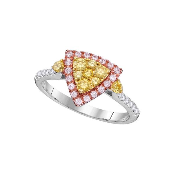 Yellow Pink Diamond Triangle Fashion Ring 7/8 Cttw 14kt White Gold