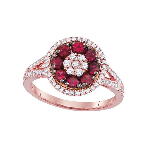 Ruby Diamond Flower Cluster Ring 7/8 Cttw 18kt Rose Gold