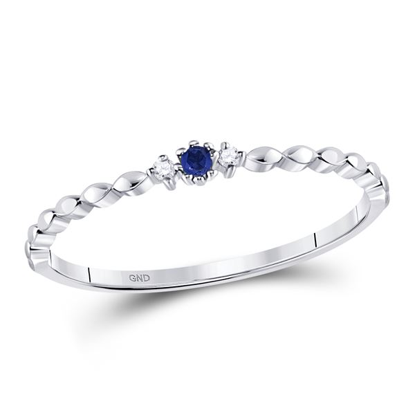 Blue Sapphire Diamond Stackable Band Ring .03 Cttw 10kt White Gold