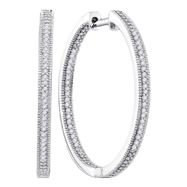 Diamond Inside Outside Hoop Earrings 1/2 Cttw 10kt White Gold