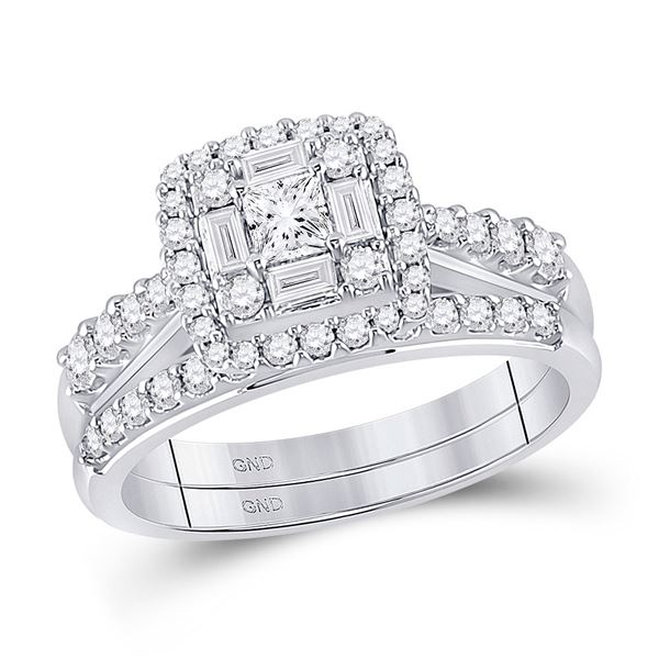 Princess Diamond Bridal Wedding Ring Band Set 1 Cttw 14kt White Gold