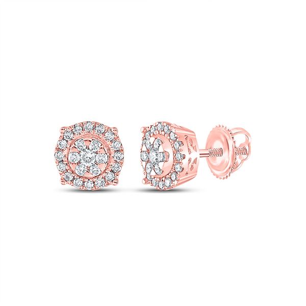 Diamond Halo Cluster Earrings 1/4 Cttw 14kt Rose Gold