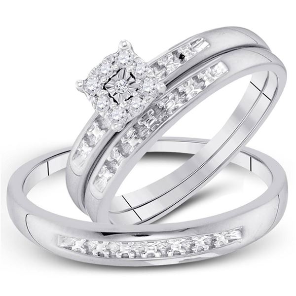 His Hers Diamond Cluster Matching Wedding Set 1/10 Cttw 10kt White Gold