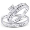 Image 1 : His Hers Diamond Cluster Matching Wedding Set 1/10 Cttw 10kt White Gold