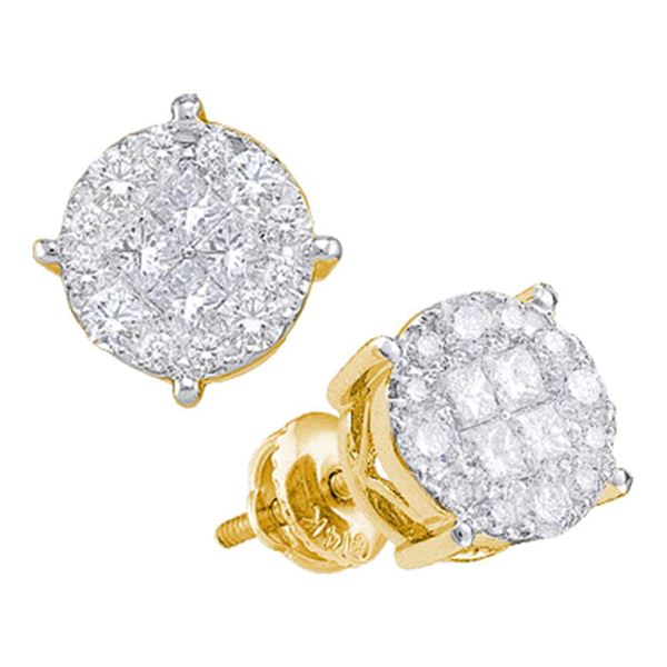 Princess Diamond Cluster Earrings 1/2 Cttw 14kt Yellow Gold