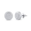 Image 1 : Sterling Silver Mens Diamond 3D Circle Disk Earrings 1/20 Cttw Sterling Silver