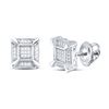 Image 1 : Sterling Silver Mens Diamond Square Cluster Stud Earrings 1/8 Cttw Sterling Silver