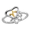 Image 1 : Diamond Paw Print Yellow-tone Heartbeat Cluster Ring 1/20 Cttw Sterling Silver