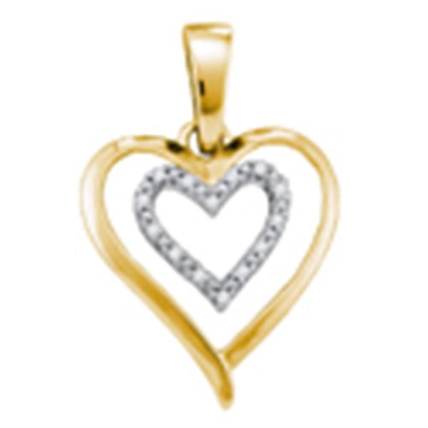 Diamond Double Heart Pendant 1/20 Cttw Yellow-tone Sterling Silver