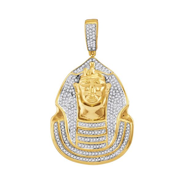 Mens Diamond Pharaoh Cluster Charm Pendant 7/8 Cttw 10kt Yellow Gold