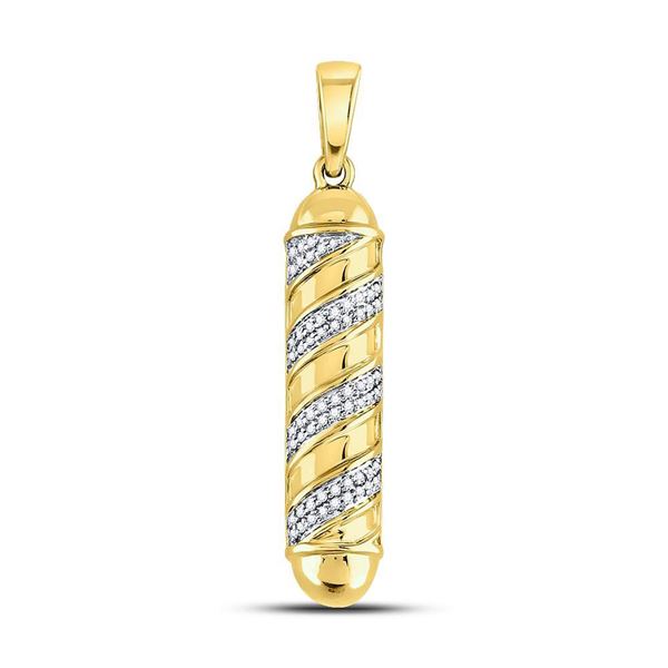 Mens Diamond Barber Pole Charm Pendant 1/8 Cttw 10kt Yellow Gold