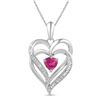 Image 1 : Lab-Created Pink Sapphire Double Heart Pendant 3/4 Cttw Sterling Silver