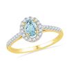 Image 1 : Oval Lab-Created Aquamarine Solitaire Diamond Ring 1/5 Cttw 10kt Yellow Gold