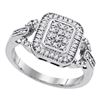 Image 1 : Diamond Rectangle Frame Cluster Ring 1/4 Cttw Sterling Silver