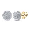 Image 1 : Sterling Silver Mens Diamond Disk Circle Cluster Earrings 1/10 Cttw Sterling Silver