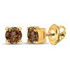 Image 1 : Brown Diamond Solitaire Earrings 1 Cttw 10kt Yellow Gold