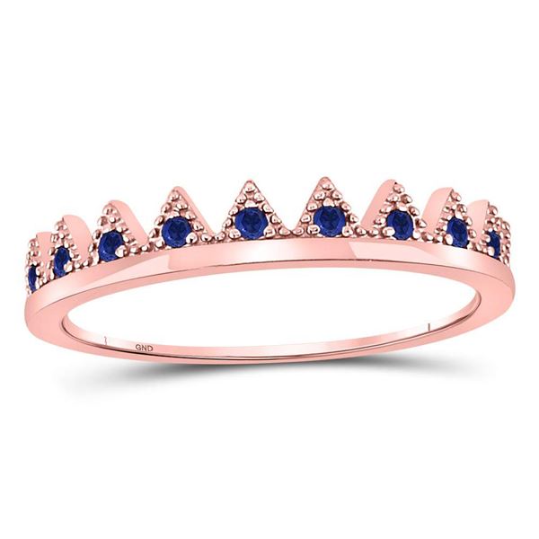 Blue Sapphire Chevron Stackable Band Ring 1/10 Cttw 10kt Rose Gold