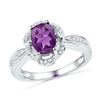 Image 1 : Oval Lab-Created Amethyst Solitaire Diamond-accent Ring 1-3/4 Cttw 10kt White Gold