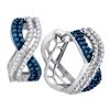Image 1 : Blue Color Enhanced Diamond Hoop Earrings 1 Cttw 10kt White Gold