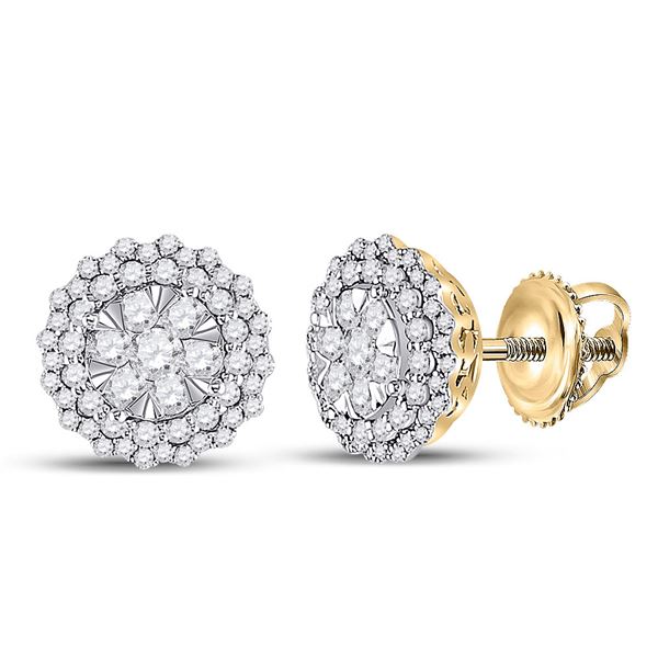 Diamond Halo Cluster Earrings 1 Cttw 14kt Yellow Gold
