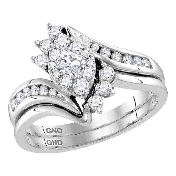 Princess Diamond Bridal Wedding Ring Band Set 5/8 Cttw 14kt White Gold