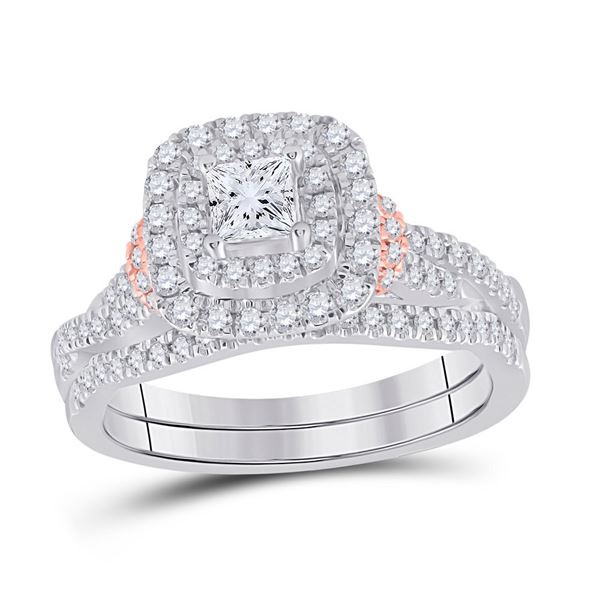 Princess Diamond Bridal Wedding Ring Band Set 1 Cttw 14kt Two-tone Gold