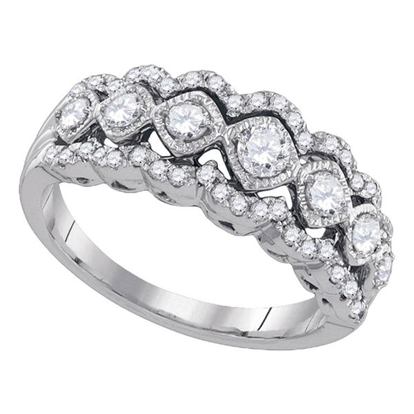 Diamond Contoured Fashion Band Ring 3/4 Cttw 14kt White Gold