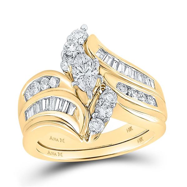 Marquise Diamond Bridal Wedding Ring Band Set 1-1/2 Cttw 14kt Yellow Gold