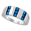 Image 1 : Sterling Silver Mens Blue Color Enhanced Channel-set Diamond Triple Row Band 1 Cttw Sterling Silver