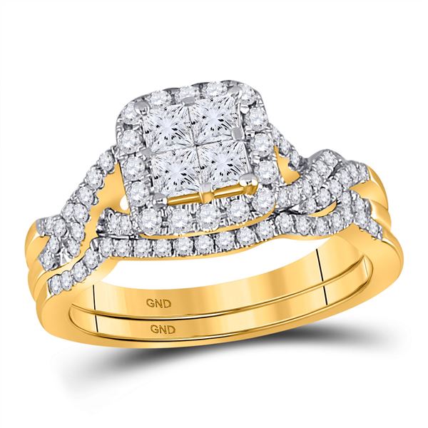 Princess Diamond Bridal Wedding Ring Band Set 1 Cttw 14kt Yellow Gold