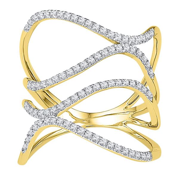 Diamond Freeform Statement Fashion Ring 3/8 Cttw 10kt Yellow Gold