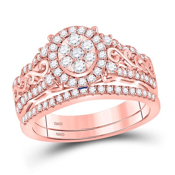 Diamond Bridal Wedding Ring Band Set 3/4 Cttw 14kt Rose Gold