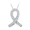 Image 1 : Diamond Ribbon Awareness Symbol Pendant 1/10 Cttw 10k White Gold