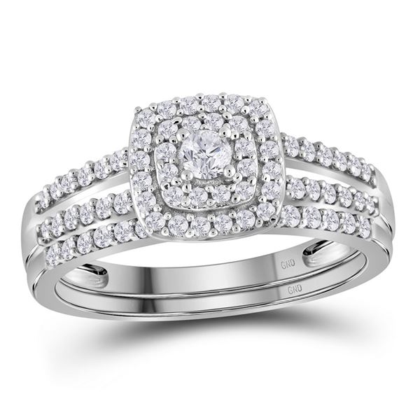 Diamond Split-shank Bridal Wedding Ring Band Set 1/2 Cttw 10kt White Gold