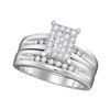 Image 3 : His Hers Diamond Cluster Matching Wedding Set 5/8 Cttw 10kt White Gold