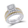 Image 2 : His Hers Diamond Square Matching Wedding Set 2-3/8 Cttw 14kt Two-tone Gold